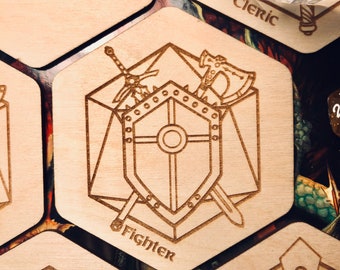 FIGHTER - D&D Class Coaster - 3.5" Hexagon Wood Coaster, DnD, Dungeons and Dragons, Dm, RPG and Fantasy Class, Tabletop Gaming, Gaming