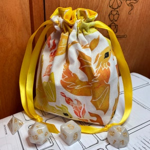 Yellow Dragons Dice Bag - Dungeons and Dragons, D&D, RPG, Pathfinder, Tabletop Gaming, Bag of Holding, Pouch