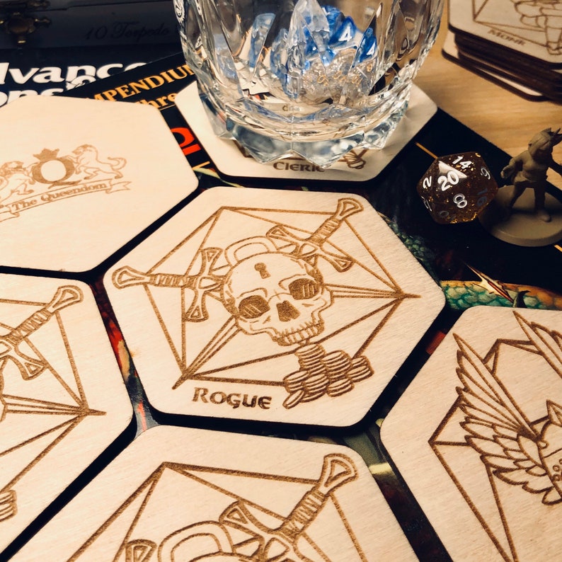 CLASS DM set of 13 D&D Class set Coasters 3.5 Hexagon Wood Coaster, DnD, Dungeons and Dragons, RPG and Fantasy Class, Dungeon Master image 3