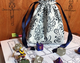 Musical Note Bard Dice Bag - Dungeons and Dragons, D&D, RPG, Pathfinder, Tabletop Gaming, Bag of Holding, Pouch