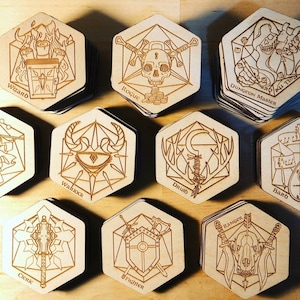 D&D Class Coasters: Laser Engraved Baltic Birch, Set of 13