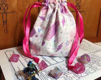 Pink Warlock/Wizard Dice Bag - Dungeons and Dragons, D&D, RPG, Pathfinder, Tabletop Gaming, Bag of Holding, Pouch