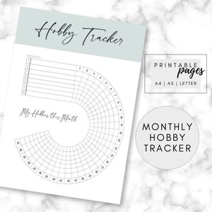 Monthly Hobby Tracker, Printable Journal Page, Digital Download, Bullet Journal Page, Daily Planner Page, Habit Tracker
