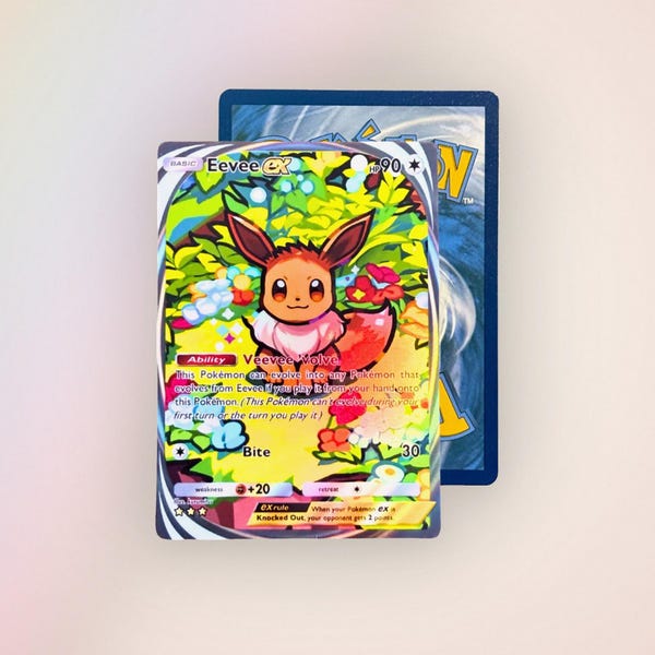 Carta de arte de bolsillo holográfica personalizada de Eevee ex Immersive TCG Proxy / Tarjeta de arte de fan art de bolsillo TCG holográfica