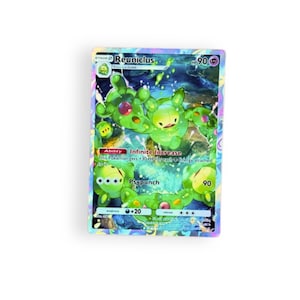 May include: A Reuniclus trading card featuring a green, gelatinous creature with multiple rounded limbs and a central core. The card displays 90 HP, the Infinite Increase ability, and the Psypunch attack, all set against a vibrant, swirling background.