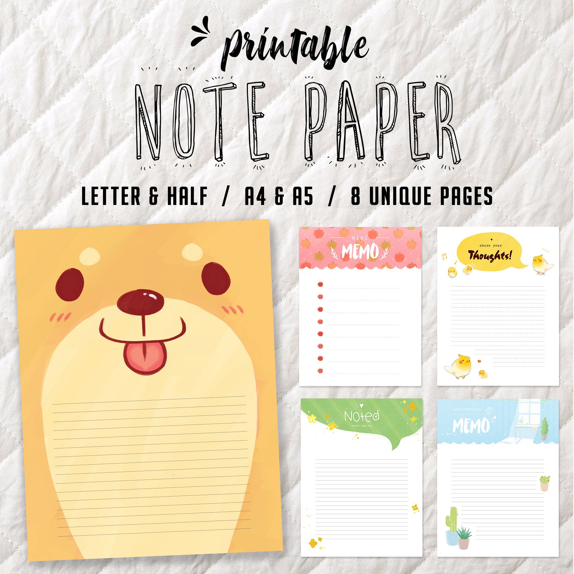 Cute Note Paper Instant Download for Memos Scrapbooking Etsy 日本