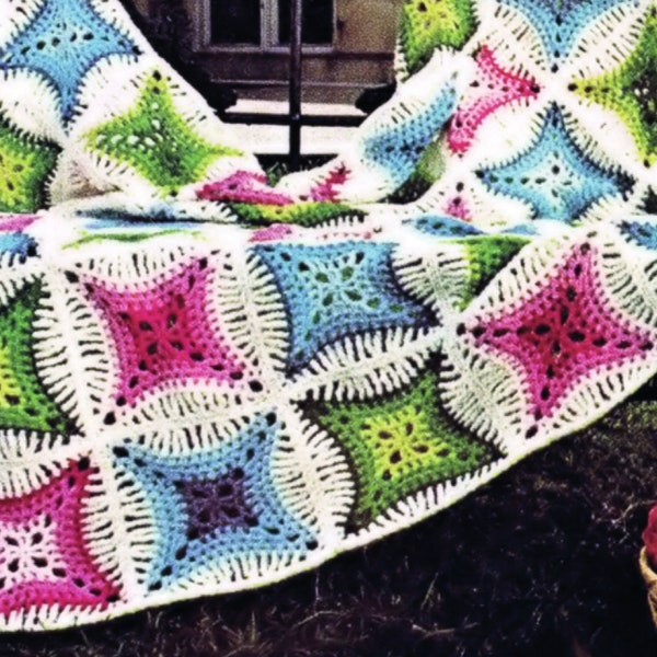 Vintage Crochet Cathedral Window Afghan Blanket Crochet Pattern PDF Instant Download