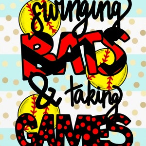 Swinging Bats & Taking Games Sublimation Download - PNG - Digital Art - Hand Drawn Art - Softball - Sports - Red