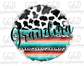 Western Grandma Sublimation Download - PNG - Digital Art - Hand Drawn Art - Western - Grandma - Country - Cowprint - Turquoise
