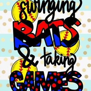 Swinging Bats & Taking Games Sublimation Download - PNG - Digital Art - Hand Drawn Art - Softball - Sports - Red and Blue