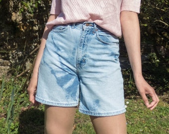 Vintage Bleached High Waist Denim Tie Dye Bermuda W27 | Vintage Jeans Bermudas | High Waist Denim Bermudas | Hippie Chic Bermudas