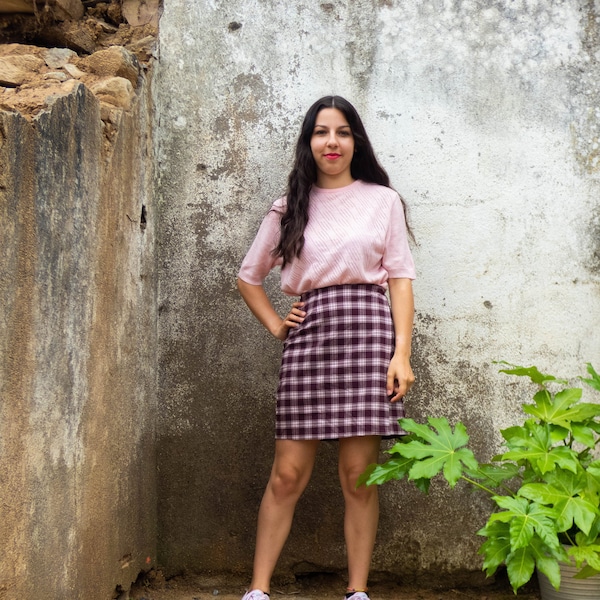 BUY THE LOOK -  Badass in Pink | checkered pink and burgundy skirt and pastel pink top combo | Y2K Mean Girls Aesthetic (Small to Medium)