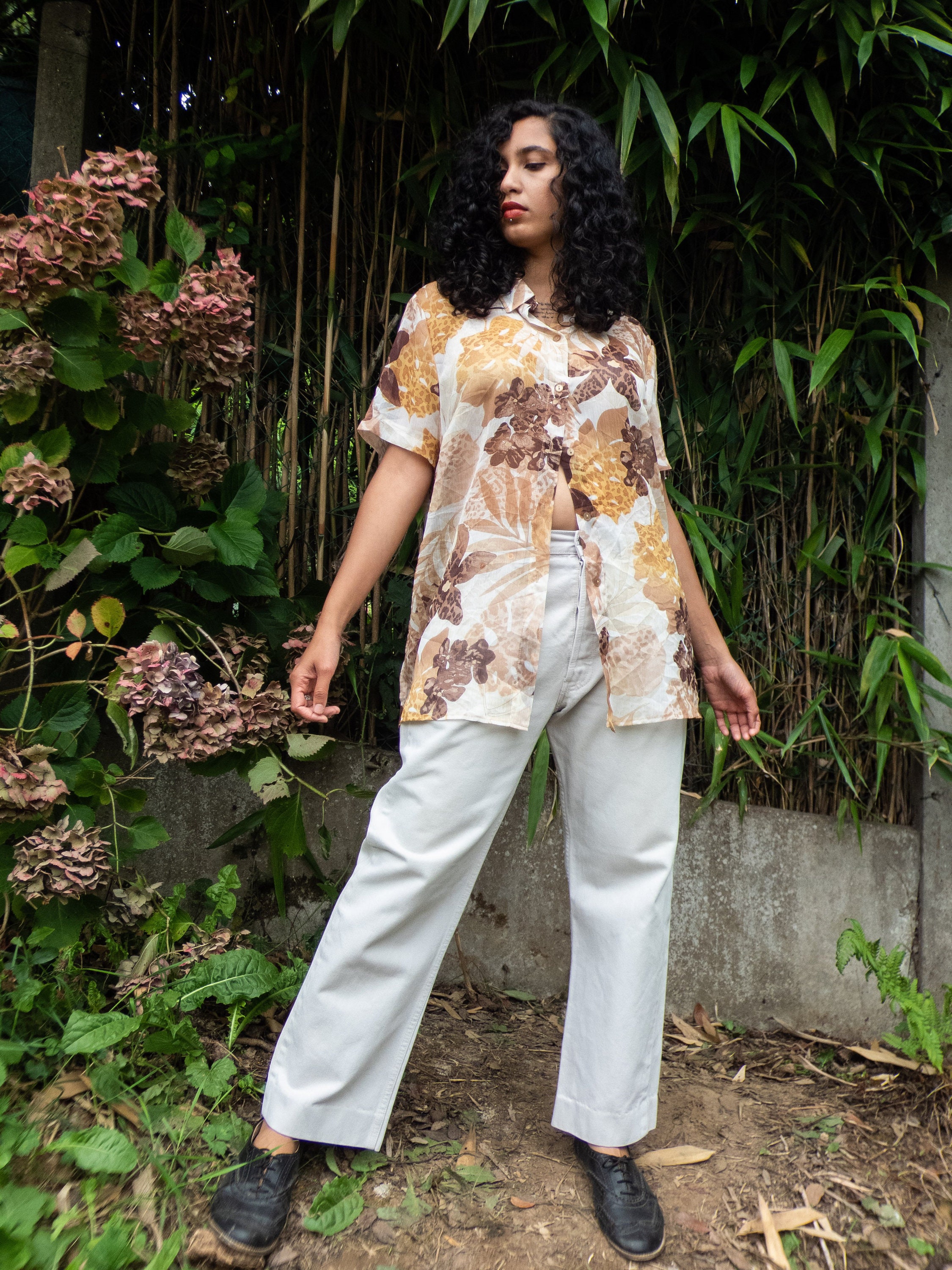 Vintage Oversized Sheer Brown Floral 
