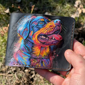 Carteira Rottweiler, Carteira Artesanal, Carteira Cachorro, Carteira Animal, Carteira Esculpida em Couro Genuíno 3D, Carteira Gravada, Carteira Bifold Biker