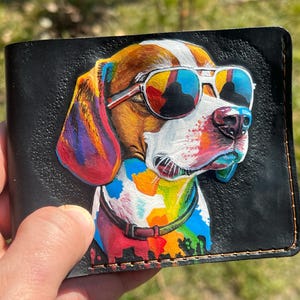 Carteira Beagle, Carteira Cachorro, Carteira Artesanal, Carteira Animal, Carteira Esculpida em Couro Genuíno 3D, Carteira Em Relevo, Carteira Bifold Biker