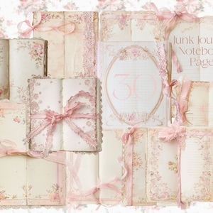 Junk Journal Notebook Pages 30 HQ Imprimible Coquette Paper, scrapbooking, encaje, papeles de diario Shabby chic card haciendo Pink Ephemera