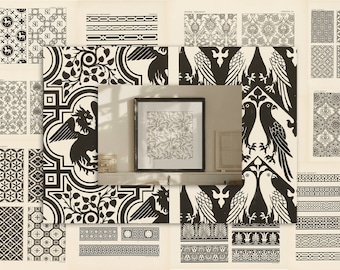 90+ George Ashdown Audsley Outlines of ornament Bundle, Illustrations Medieval Fonts Chromolithograph Printable Wall Art