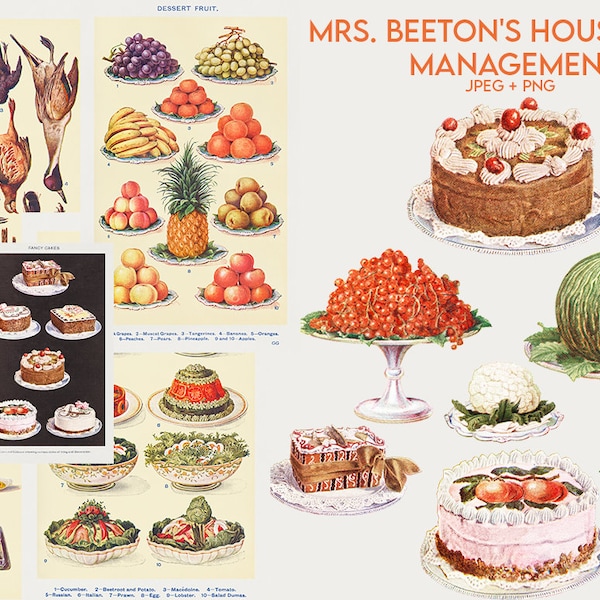 Mrs. Beeton's Household Management. PNG Clipart. JPEG. Illustrations. Artwork. Book. Printable. Digital Collage. DIY Crafts. Commercial use