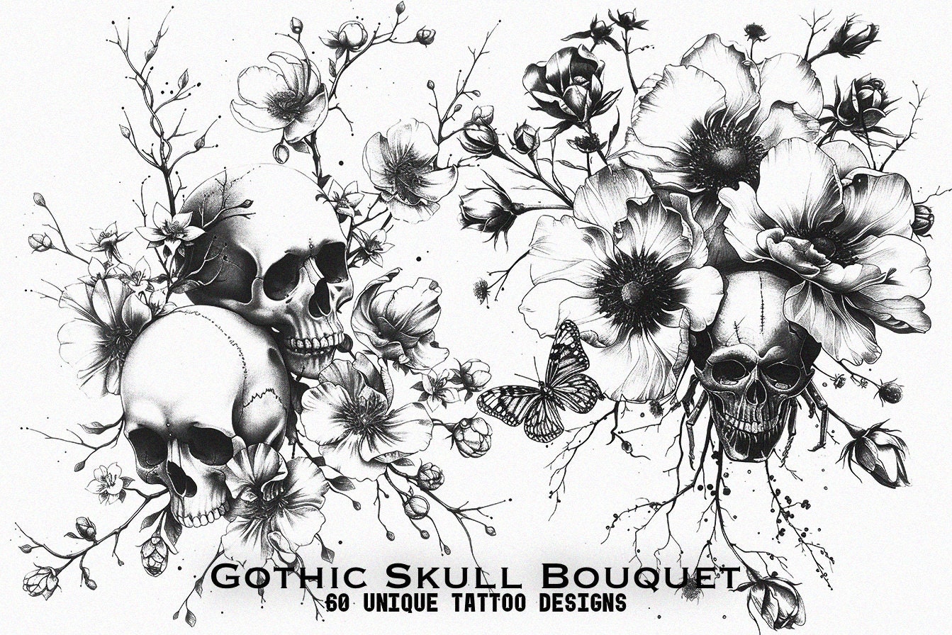 60 Gothic Skull Bouquet, Tattoos, Transparent, Trendy, Unique, Dark ...