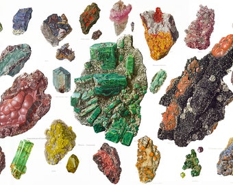 60+ Claus Caspari Vintage Minerals lithograph Antique Geology Gemstones Illustrations Crystal Antique Digitally Enhanced Digital Download