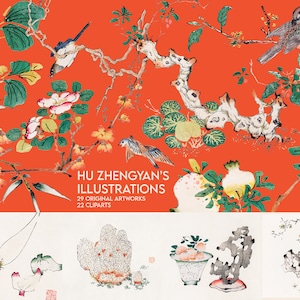 Hu Zhengyan Originale + ClipArts. Druckbar. Bastelbedarf. Chinesische Kunst. Ming Dynastie Kunst. Blumenmuster. Fine Art Druck