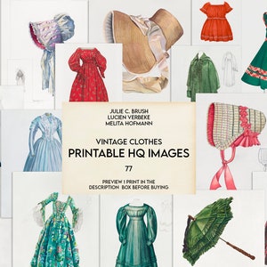Middle Ages Clothing Illustrations, 1800s, High-Res Digital Download, Dress & Costume Art, Printable