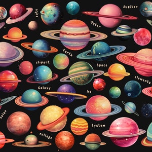 200+ Outer Space Clipart, Saturnus, Collage Art, Sci-Fi, Aarde, Maan, Jupiter, Mars, Venus, Mercurius, Neptunus, HQ, Afdrukbaar