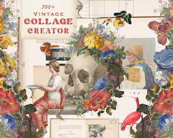 70% SALE!! 700+ Vintage Collage Creator, Cut Outs, Png Elements, Graphic Design, Retro Illustrations, Botanical Bundle, Premade artworks