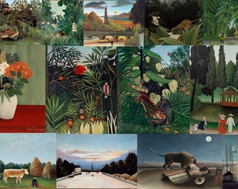 50+ Henri Rousseau HQ Printable Botanical African Illustrations Vintage Landscape Animal Antique Virgin Forest Sunset Digital Download