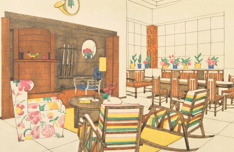 Modern Style HQ Printable Illustrations Vintage Interior - Etsy