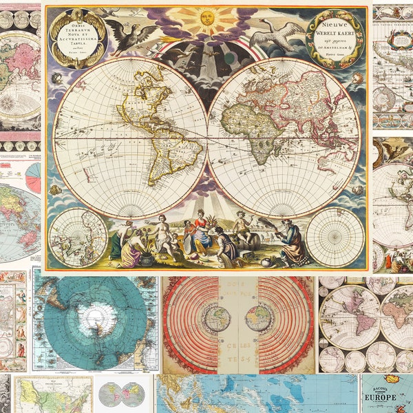 100+ Vintage Maps 17th 18th century Atlas Illustration Science Globe Diagram Geographic Mathematics Ancient Mythology Digital Download