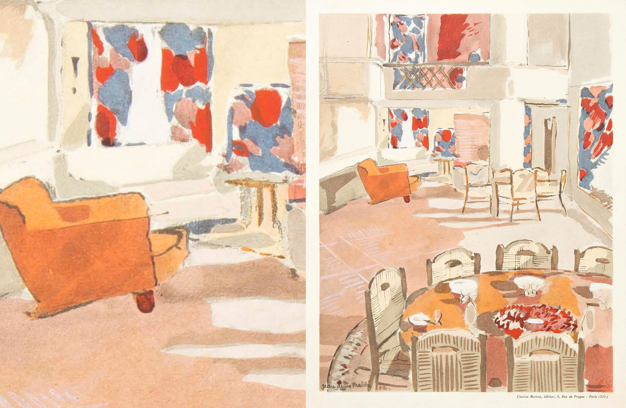 Modern Style HQ Printable Illustrations Vintage Interior - Etsy
