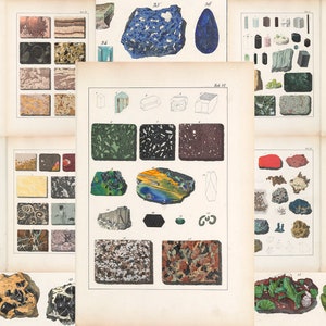 Mineral Königreich Druckbare Antike Kristalle Marmor Kunst Illustrationen Geologie Lithographie Edelstein Mineralogie Digitaler Download
