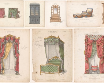 140+ Victorian Decor Illustrations Furniture Ephemera Art Antique Interior design French Architecture 18th Century  Digital download