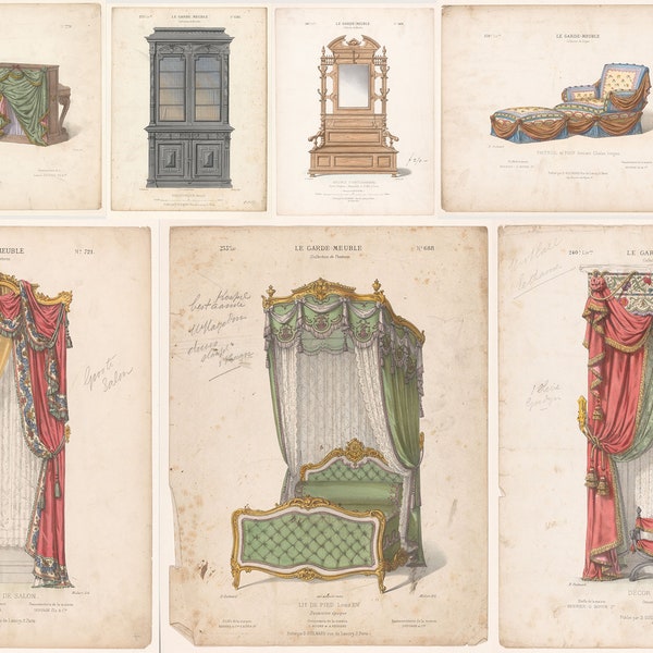 140+ Victorian Decor Illustrations Furniture Ephemera Art Antique Interior design French Architecture 18th Century  Digital download