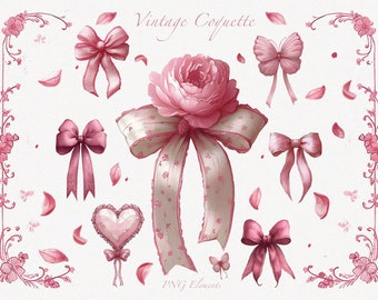 Coquette Elements, 8 Clipart, PNG, Trendy Designs, Soft Girl Era, Bow, Rebbin, Cute Aesthetic, Girly Clipart, Pink Coquette