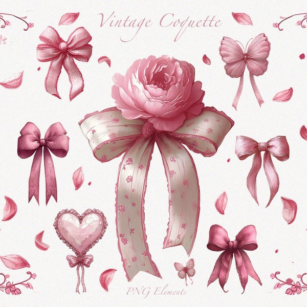 Coquette Elements, 8 Clipart, PNG, Trendy Designs, Soft Girl Era, Bow, Rebbin, Cute Aesthetic, Girly Clipart, Pink Coquette