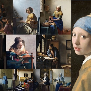 80+ Johannes Vermeer HQ Printable Famous Paintings Fine Art Print Girl with a Pearl Earring The Milkmaid kitchen Digital Download