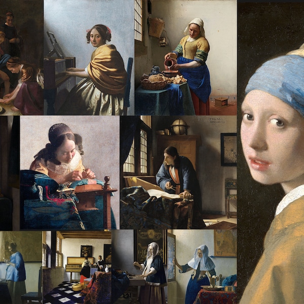 80+ Johannes Vermeer HQ Printable Famous Paintings Fine Art Print Girl with a Pearl Earring The Milkmaid kitchen Vintage Digital Download
