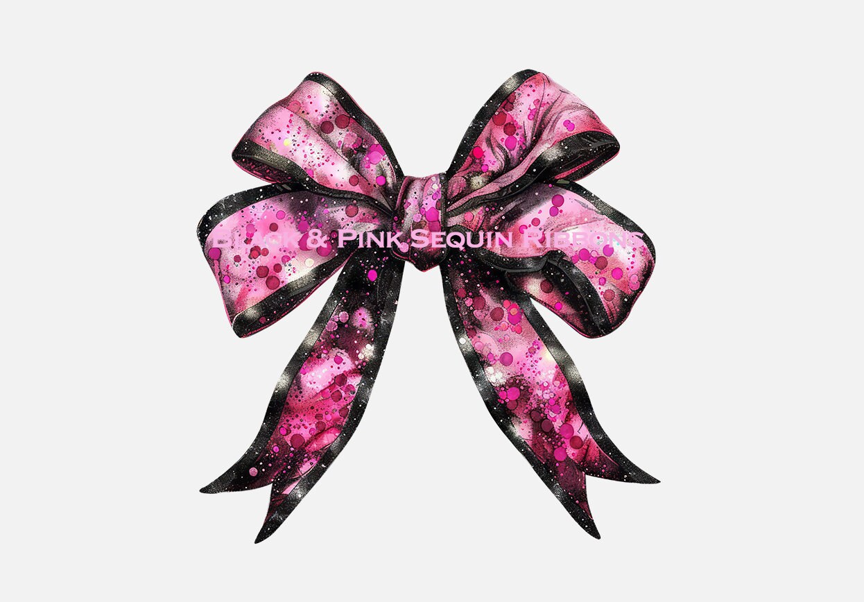 24 Black & Pink Sequin Ribbons, Emo Gothic Clipart, Ark Fantasy Satin ...
