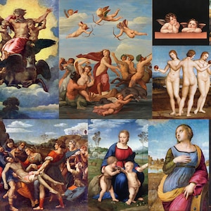 90+ Raffaello Sanzio HQ Printable Famous Paintings Raphael Printable Madonna Ezekiel Diana & Cupid Angels Mond Crucifixion Digital Download