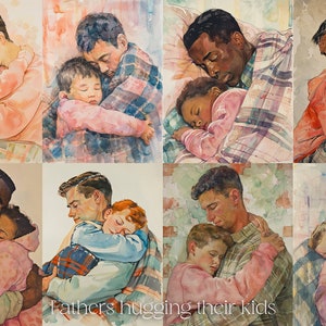 40+ Väter, die ihre Kinder umarmen Poster, Vatertags-Grußkarten, Junk-Journal, Scrapbooking, druckbare Ephemera, Vaterliebe-Sohn-Tochter,