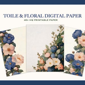 Toile & Florales Digital Papier, 49 QUARZ druckbares Scrapbooking, Shabby Chic, Junk Journal Floral Ephemera, leere Seiten, Scrapbook, Kartenherstellung