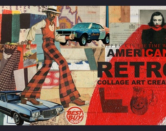 70% Rabatt auf 600+ American Retro Collage Collage Decorator.PNG Cliparts Vintage Grafikdesign-Elemente Scrapbooking Canva Zerrissene Papier Klassische Autos Pilz