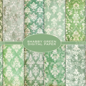 Green Patterned Printable Paper Kit, for Junk Journal