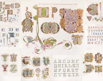 39 Bernhard Dondorf's Alphabete HQ Printable Vintage Illustrations Posters Victorian Letters Typography Calligraphy Digital Download