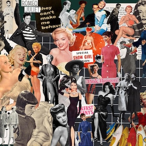 300+ Gamla Hollywood-collageskapare, Ephemera-kit, collage, scrapbooking, skräpjournal, art déco, retromode, teater, kommersiellt bruk