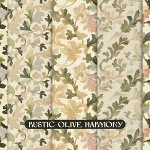 Rustieke naadloze olijfpatronen harmonie, afdrukbaar hoofdkwartier bloemenbeige digitaal papier, scrapbooking, junkjournal, kaarten maken, linnenpatronen