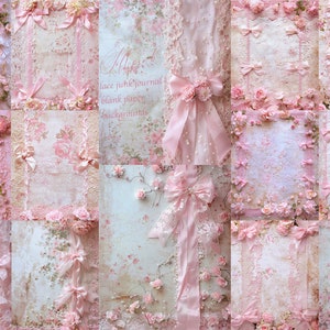 Suave encaje rosa diario basura papel en blanco tela coqueta perlas fondos de encaje imprimible romántico shabby chic tarjetas de boda Historia de Instagram