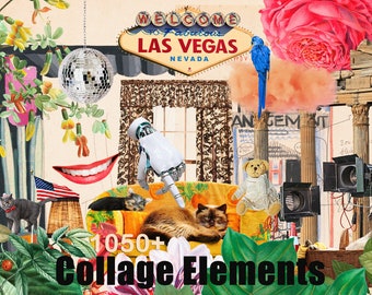 1050+ Collage Elements Ersteller lobende Cliparts, Blumen, Texturen, Statuen, Pflanzen, Surreales Grafikdesign-Bundle Digitaler Download
